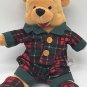 Vintage Disney Store Winnie the Pooh Plaid Pajama Plush HOLIDAY Bean Filled 7&acirc;��