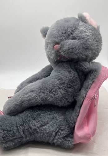 Vintage 1980s HUG-A-PET Dover BackPack Plush Rare Kitty Cat Gray & Pink Handbag