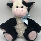Kelly Toy Cow Plush Stuffed Animal 11” Sitting black white soft Blue Ribbon Bow