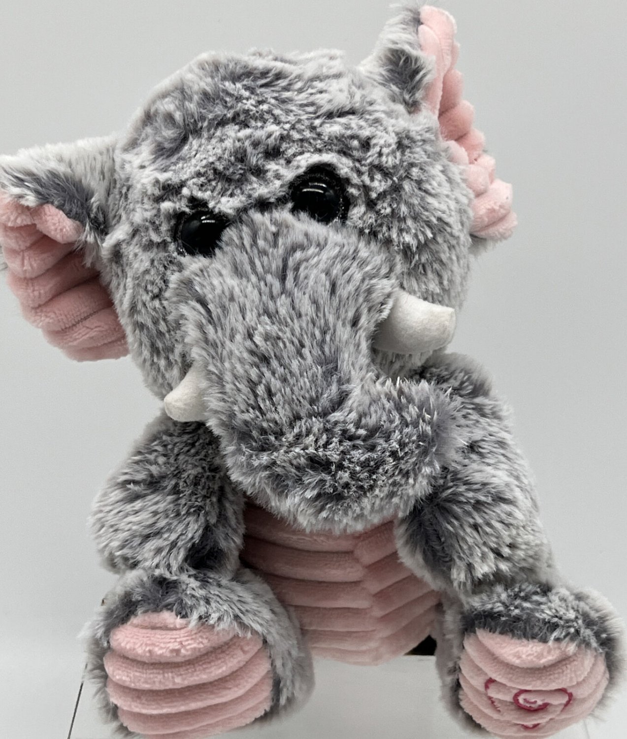 Kellytoy Elephant 8" Plush Stuffed Animal Gray Heart On Foot Valentine