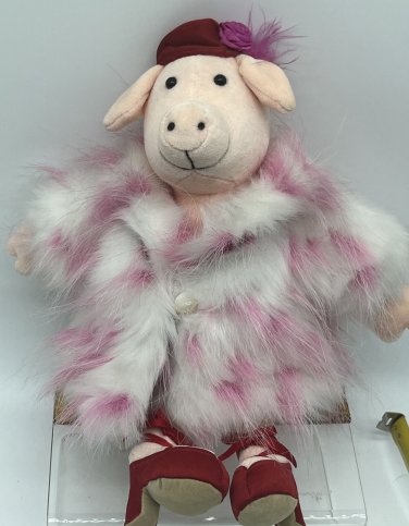 New W/ Tags Jellycat Pig Plush Fur Coat Piggy 10" Stuffed Animal Rare