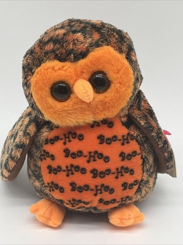 Ty Boo Hoo Owl Plush Black & Orange Halloween 5"  Beanie Bag Stuffed Animal Toy