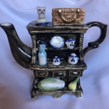 Old Desk Figural Teapot Decorative Ceramic Brown Cabinet Dishes Basket Kitty 5&acirc;��