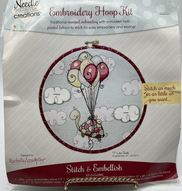 New Needle Creations "T" Is For Turtle" Embroidery Hoop Kit stamped Balloons Clo