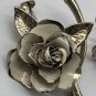 Vtg CORO Enamel White Flower Leaf Wishbone Brooch Pin Signed ClipOn Earrings Set