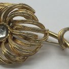 Vintage PAGO Signed Gold-tone flower Cubic Zirconia Brooch Pin 3"