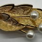 Vintage Japan Gold Leaf Hair Clip With Faux-Pearls And Rhinestone 2&acirc;��