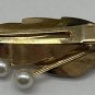 Vintage Japan Gold Leaf Hair Clip With Faux-Pearls And Rhinestone 2&acirc;��