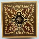 VINTAGE WOODEN TRINKET BOX WITH INLAY DECORATION LID 4” x 4”
