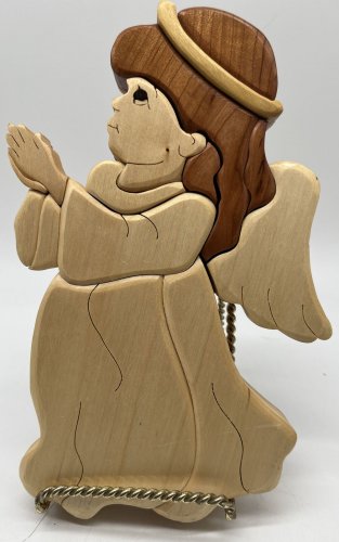 Intarsia Wood Art 3D Pieced 10&acirc;�� Christmas Holiday Guardian Angel Wall Hanging