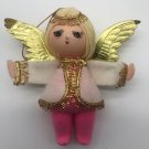 Vintage Christmas Cloth Angel Drawn Face Pink Legs Yarn Hair Japan 4” 1960s