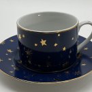 Sakura Galaxy Blue 1 Cups 1 Saucer Gold Star Vintage Set 2 Piece Set