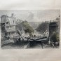 1838 George Virtue Antique Print View Erie Canal Locks at Lockport, New York