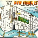 Pictorial Map of New York City Manhattan Island NYC 1950's Unposted Postcard