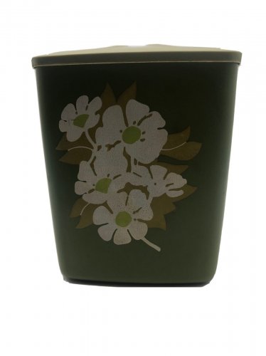 Avocado Brown Plastic Floral Flowers Canister Container