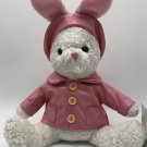FUKEI TOYS FACTORY WHITE BUNNY RABBIT PINK RAIN COAT PLUSH TOY