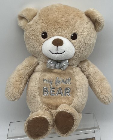 Garanimals MY FIRST BEAR 10&acirc;�� Rattle Plush Stuffed Baby Lovey Toy Tan Silver Bow