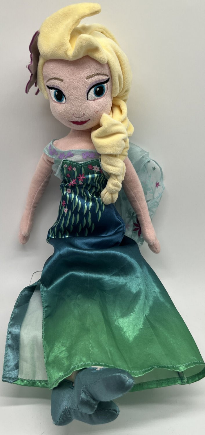 Disney Store Frozen 20” Princess Elsa Plush Doll Green Flower Dress