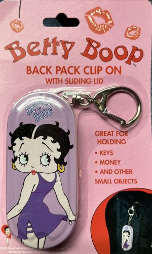 Betty Boop Back Pack Clip On Tin Key or Money Holder Keychain NOS 2001