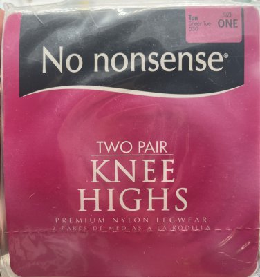 No Nonsense Comfort Top Nylon Knee Highs TAN One Size Sheer Toe 2 Pair 030