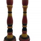 Turned Wood Candlestick Holders Vintage 12" Tall Red Yellow Black BOHO Set of 2