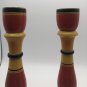 Turned Wood Candlestick Holders Vintage 12" Tall Red Yellow Black BOHO Set of 2