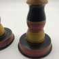 Turned Wood Candlestick Holders Vintage 12" Tall Red Yellow Black BOHO Set of 2