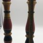 Turned Wood Candlestick Holders Vintage 12" Tall Red Yellow Black BOHO Set of 2