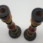 Turned Wood Candlestick Holders Vintage 12" Tall Red Yellow Black BOHO Set of 2