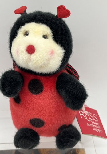 Russ Berrie lovely ladybugs Valentine Red Bean Bag Plush Toy hearts stuffed NWT