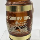 Vintage SIESTA WARE AMBER GLASS BARREL SOUVENIR MUG CUP Great Smoky Mts Nat Park