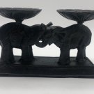 Lucky Elephant Cast Iron Heavy 2 Candle Holder 9” Long Detailed Nature
