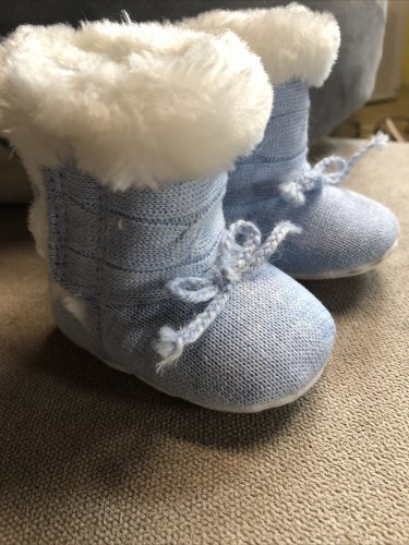 Mayoral Baby Slippers Booties Blue Knit Suede Bottoms