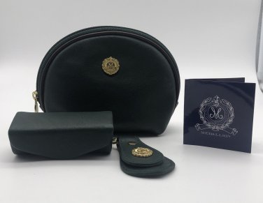 QVC Medallion Vintage Cosmetics MakeUp Bag Emerald Green Lipstick Case Keychain