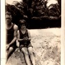 1940s Photo 3.5" x 2.5" Girl Father Beach Hawaii Military Leave