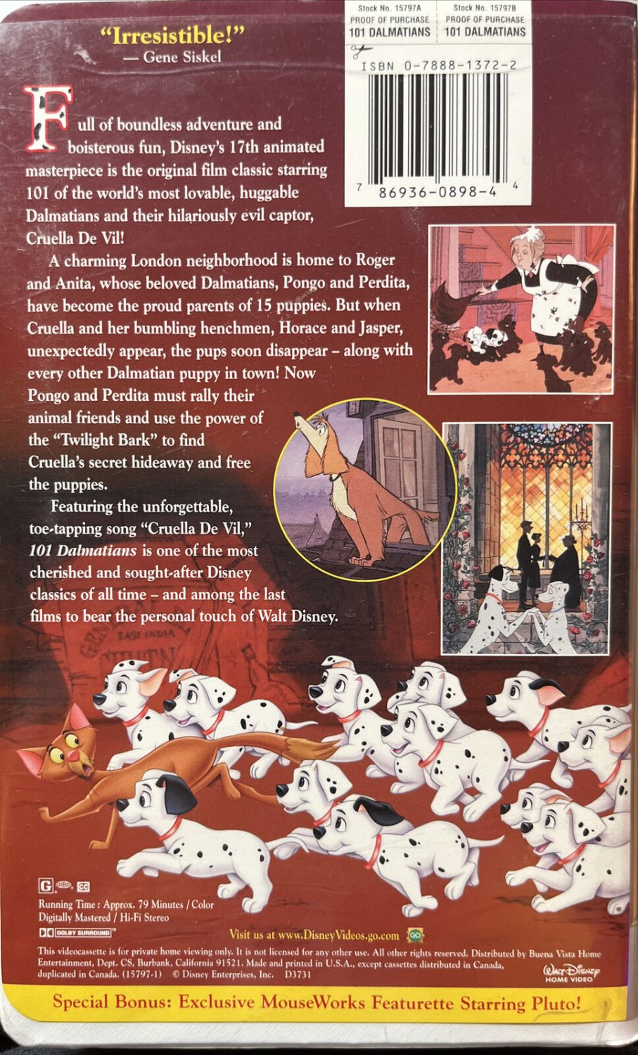 101 Dalmatians (VHS, 1999, Clamshell, Walt Disney Masterpiece)