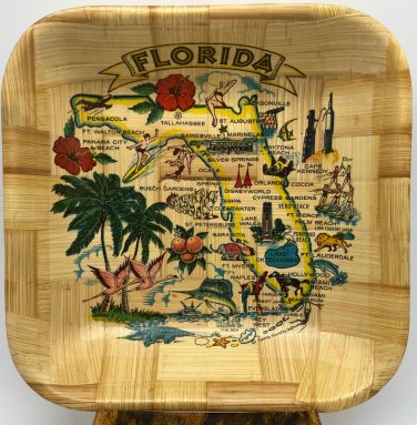 Florida Bamboo Pattern Souvenir Serving Tray Platter 11&acirc;�� x 11&acirc;�� Tropical Tiki Bar