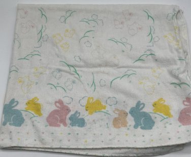 Riegel Baby Flannel Receiving Blanket 1970s Pastel Bunny Rabbits 30&acirc;�� x 40&acirc;��