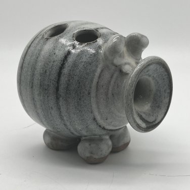 Handmade Art Pottery Grey Gray Pig Toothbrush Holder Signed Barb