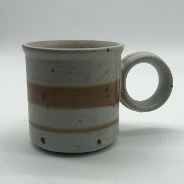 Vintage Clay In Mind Pottery Coffee Cup Mug Hand Thrown Beige Tan Round Handle
