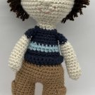 Handmade Crocheted Amigurumi Boy Doll 15” Navy blue shirt orange shoes blue eyes