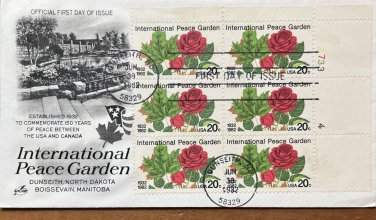 USPS First Day Cover 1982 INT PEACE GARDEN 20c Plate Block Plate Block 6 Stamps