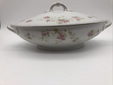Oval Vegetable Casserole Covered Dish Austria D28 MZ Pink Roses Floral