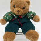 Vintage Russ Berrie Bunky Christmas Bear Plush Stuffed Animal Brown Green Korea