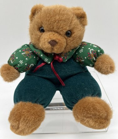 Vintage Russ Berrie Bunky Christmas Bear Plush Stuffed Animal Brown Green Korea