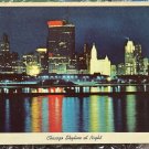 USPS Chicago IL Skyline At Night, Vintage Linen Postcard Circa 1950s