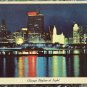 USPS Chicago IL Skyline At Night, Vintage Linen Postcard Circa 1950s