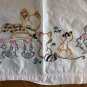 Tablecloth DEER BUNNIES WOODLAND VINTAGE HAND EMB TABLECLOTH TOP SHEET 62&acirc;��x38&acirc;��