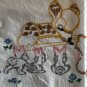 Tablecloth DEER BUNNIES WOODLAND VINTAGE HAND EMB TABLECLOTH TOP SHEET 62&acirc;��x38&acirc;��