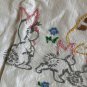 Tablecloth DEER BUNNIES WOODLAND VINTAGE HAND EMB TABLECLOTH TOP SHEET 62&acirc;��x38&acirc;��